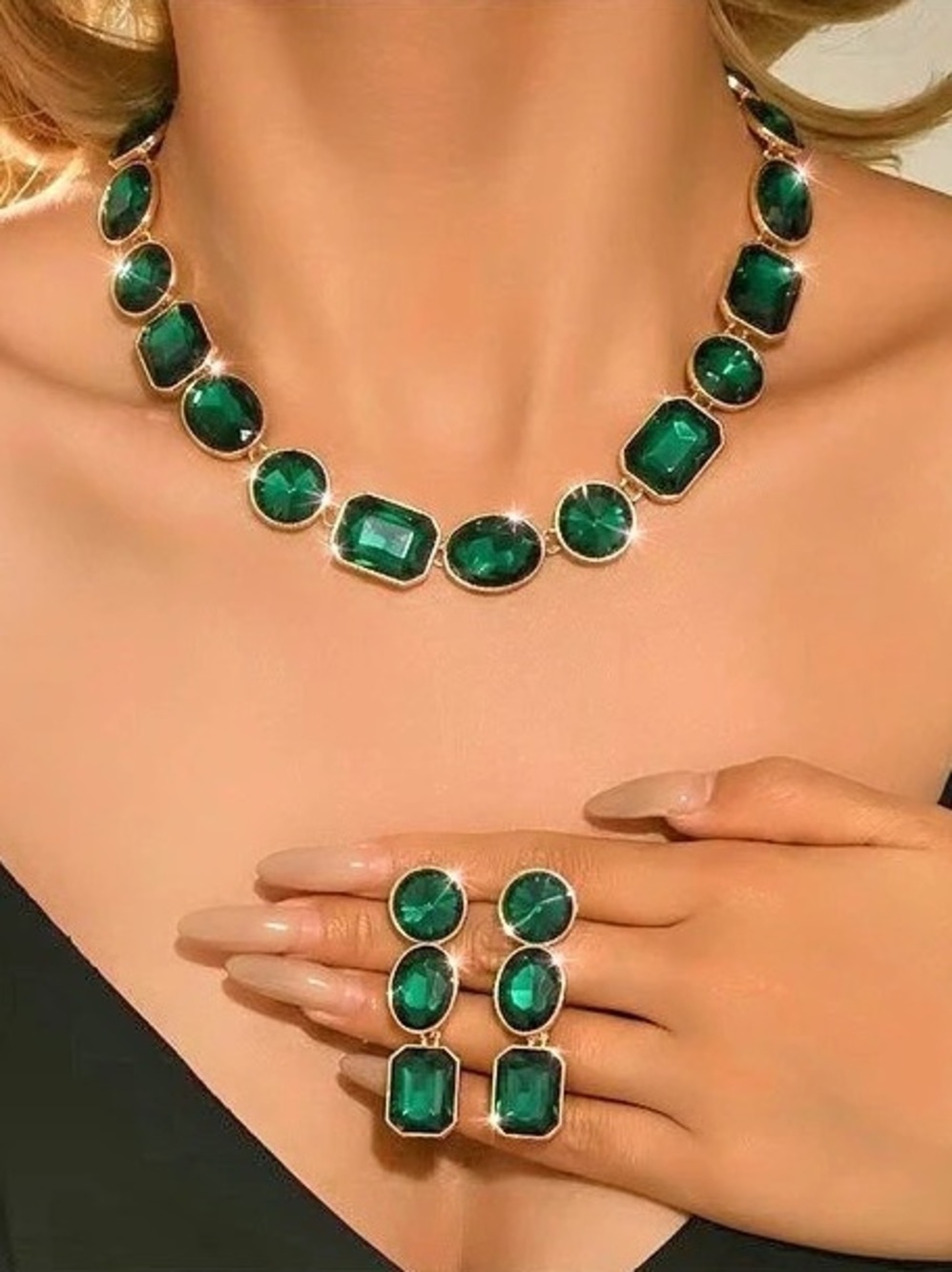 Green & Gold Statement Necklace Set